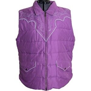 Roper Embroidered Reversible Puffer Vest Womens XL Full Zip Purple Blue Western